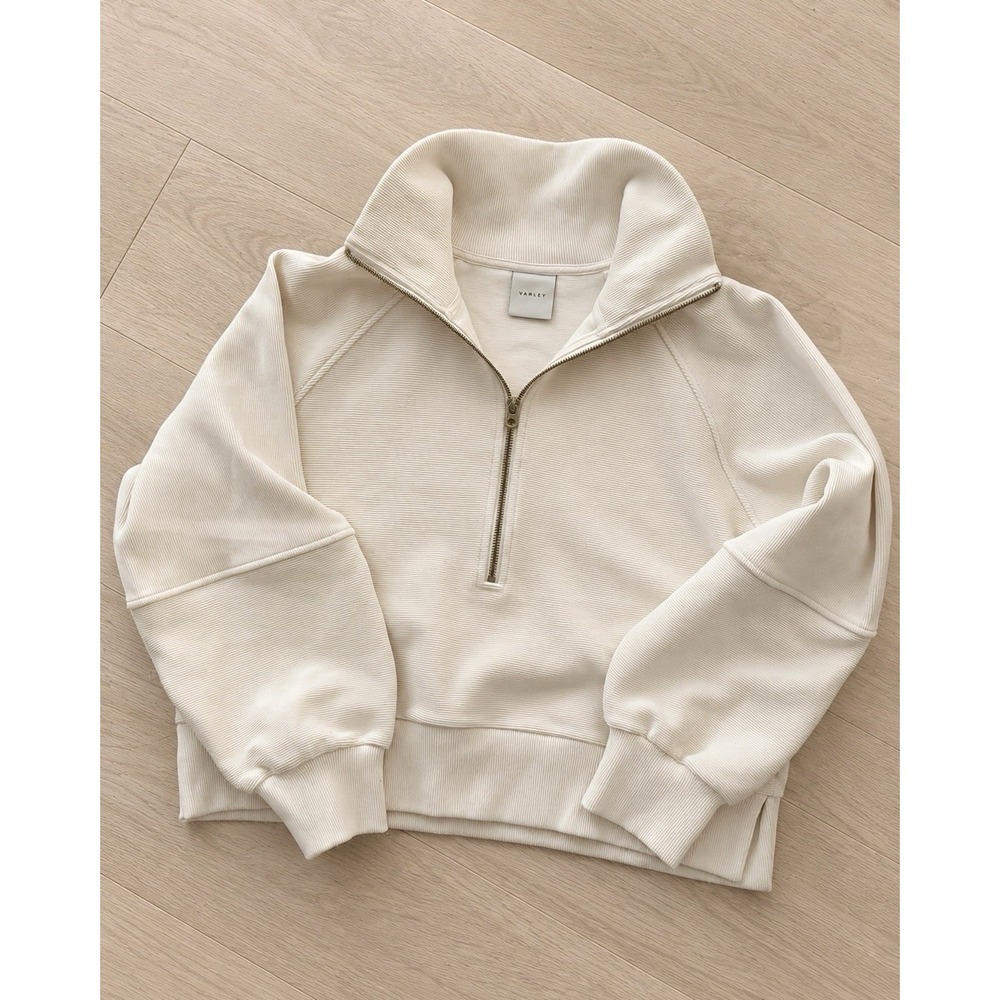 Varley Milano Half Zip Sweat Ivory Ottoman Rib Knit Pullover Women's L - Picture 2 of 11